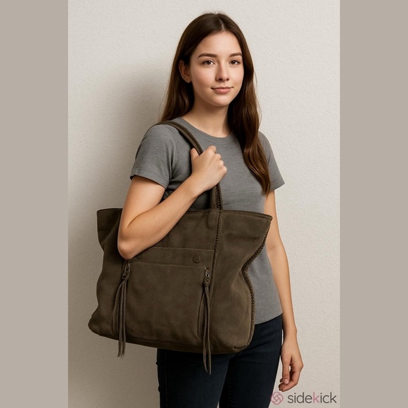 All Saints Handbags - All Saints Fleur De Lis East West Tote Bag grey/brown cow leather